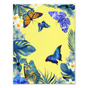 Bright tropical colourful plant butterflies poster