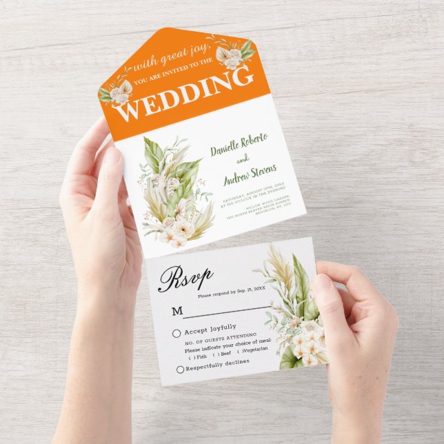 Bright Tropical Delicate Pampas Grass Boho All In One Invitation (Tearaway)