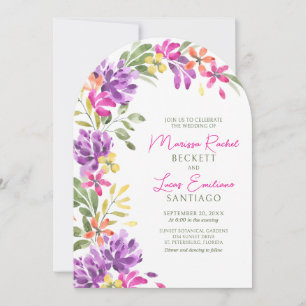 Bright Tropical Floral Arch Wedding Invitation