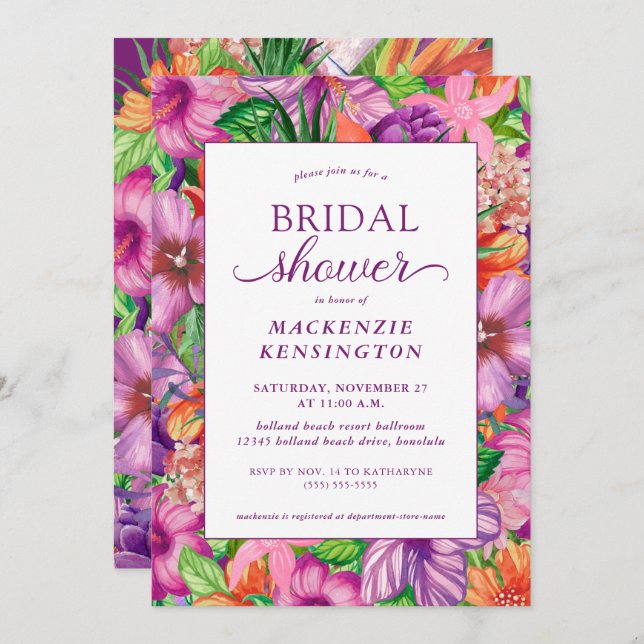 Bright Tropical Floral Bridal Shower Invitation (Front/Back)