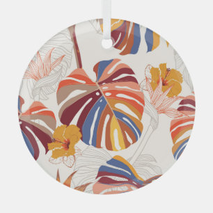 Bright Tropical Floral Hand Drawn Glass Tree Decoration