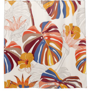 Bright Tropical Floral Hand Drawn Shower Curtain