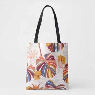 Bright Tropical Floral Hand Drawn Tote Bag