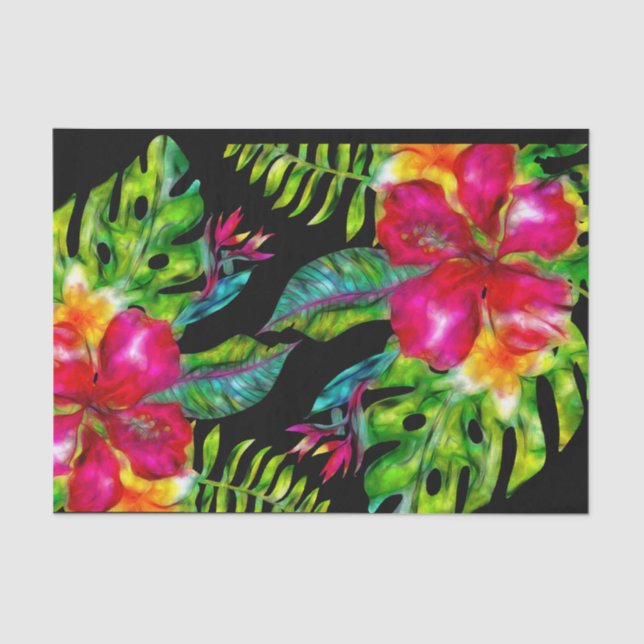 Bright Tropical Floral Hibiscus Leaves Luau Party Tissue Paper (Front)