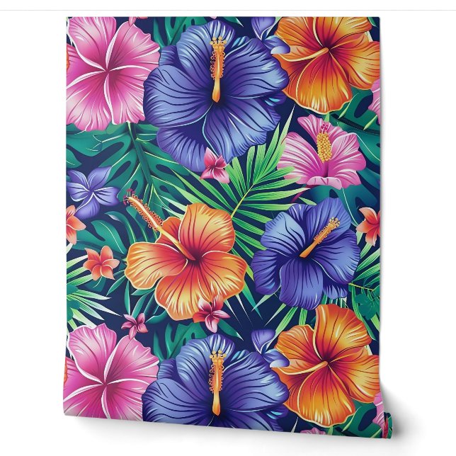 Bright Tropical Floral Wallpaper (Unrolling)