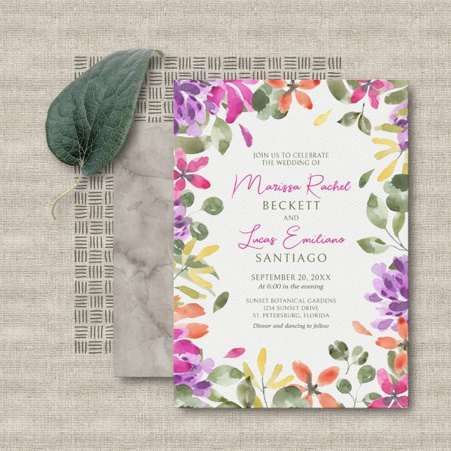 Bright Tropical Floral Wedding Invitation (Creator Uploaded)