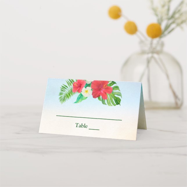 Bright Tropical Floral Wedding Table Place Card (Front)