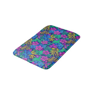 Bright Tropical Flowers Shower Curtain Bath Mat