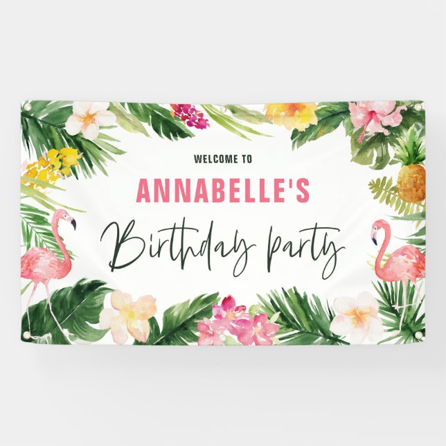 Bright tropical foliage birthday party banner (Horizontal)
