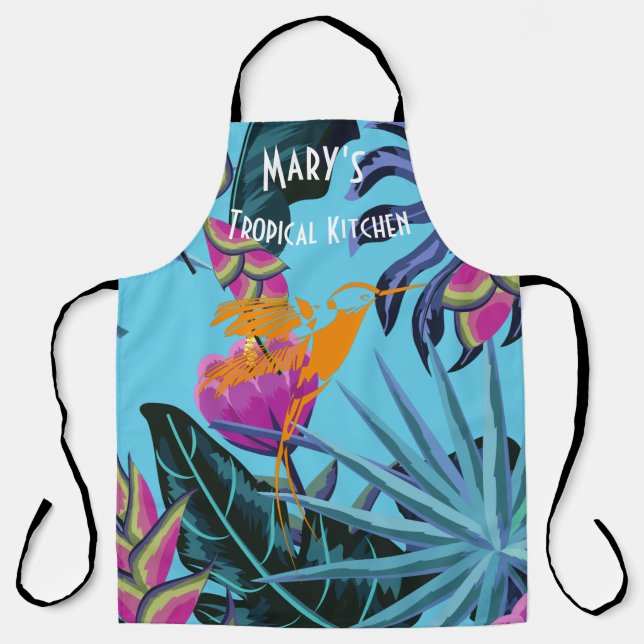 Bright Tropical Foliage Pattern with Hummingbird Apron (Front)