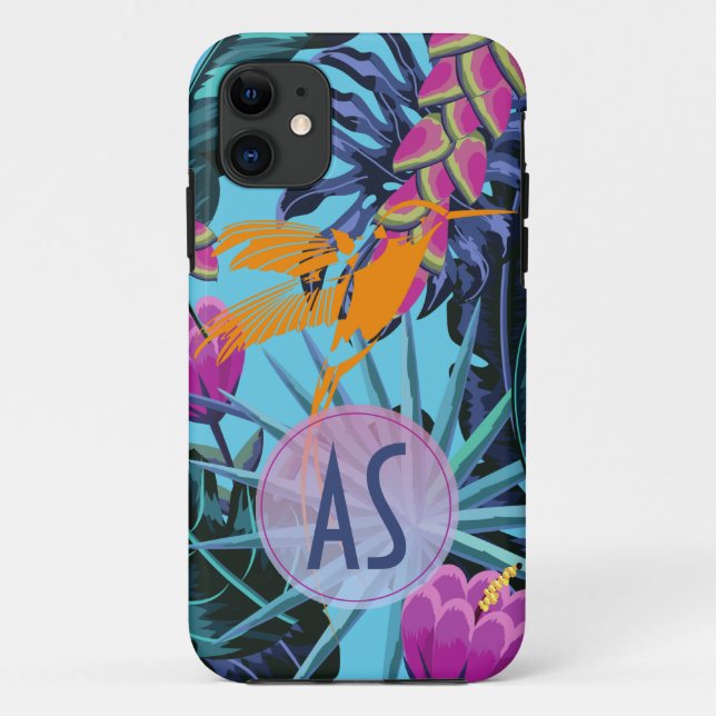 Bright Tropical Foliage Pattern with Hummingbird Case-Mate iPhone Case (Back)