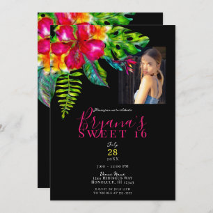 Bright Tropical Hibiscus Colorpop Sweet 16 Party  Invitation