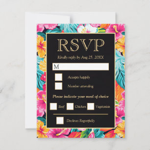 Bright Tropical Hibiscus Wedding RSVP Card