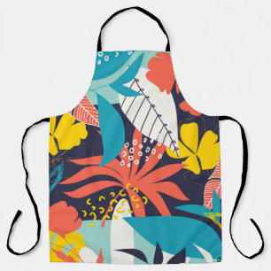 Bright Tropical Leaves Dark Pattern Apron