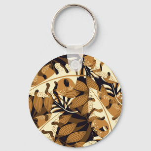 Bright Tropical Leaves Dark Pattern Key Ring