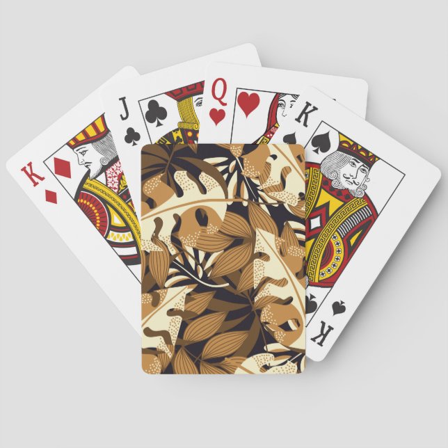 Bright Tropical Leaves Dark Pattern Playing Cards (Back)