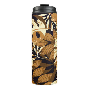 Bright Tropical Leaves Dark Pattern Thermal Tumbler