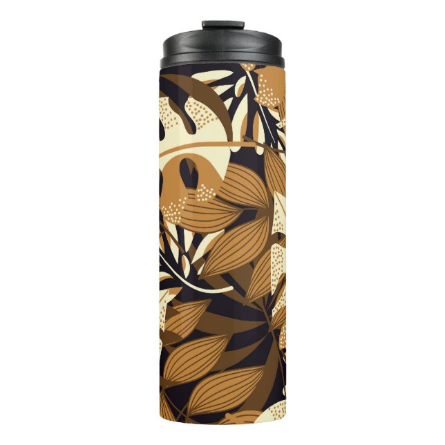 Bright Tropical Leaves Dark Pattern Thermal Tumbler (Front)