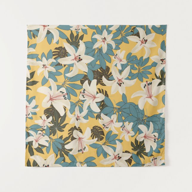 Bright Tropical Leaves Lily Pattern Tapestry (Front)