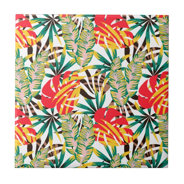 Bright Tropical Pattern Ceramic Tile (Front)