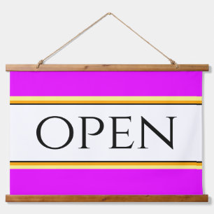 Bright Tropical Pink Yellow White OPEN  Stripes Hanging Tapestry