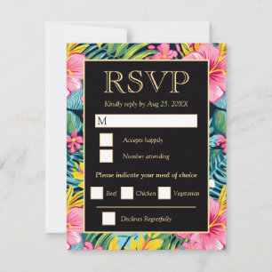 Bright Tropical Preppy Flowers Wedding RSVP Card
