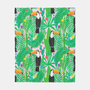 Bright tropical seamless hand drawn pattern with t fleece blanket