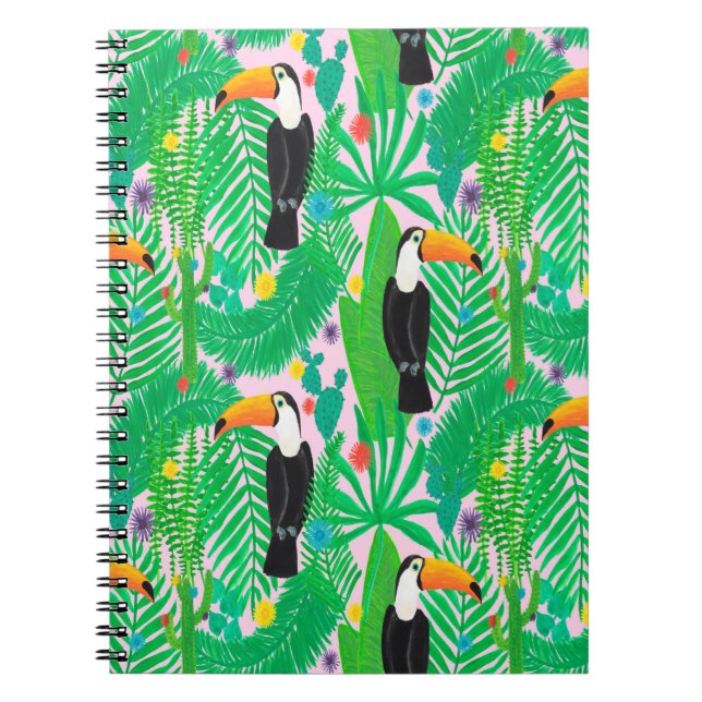 Bright tropical seamless hand drawn pattern with t notebook (Front)