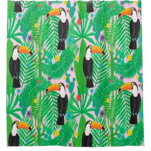 Bright tropical seamless hand drawn pattern with t shower curtain