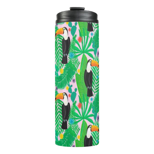 Bright tropical seamless hand drawn pattern with t thermal tumbler (Front)