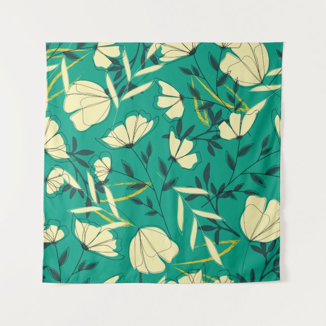 Bright tropical seamless pattern with leaves and p tapestry (Front)