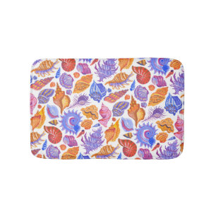 Bright tropical seashell, hand-drawn pattern bath mat