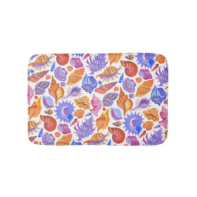 Bright tropical seashell, hand-drawn pattern bath mat (Front)