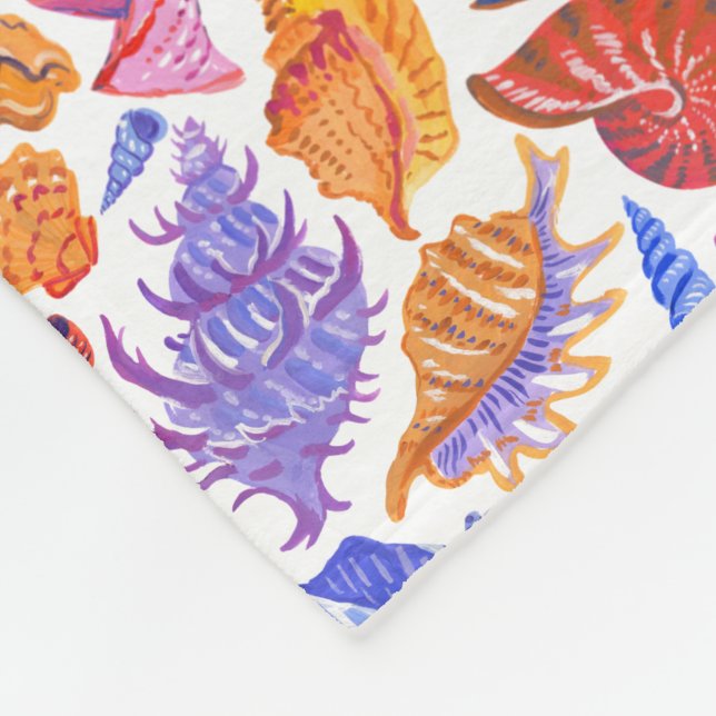 Bright tropical seashell, hand-drawn pattern fleece blanket (Corner)