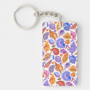 Bright tropical seashell, hand-drawn pattern key ring