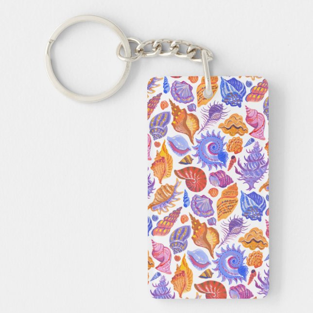 Bright tropical seashell, hand-drawn pattern key ring (Front)