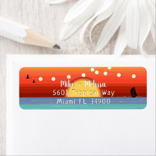 Bright Tropical Sunset & String Lights Return Address Label