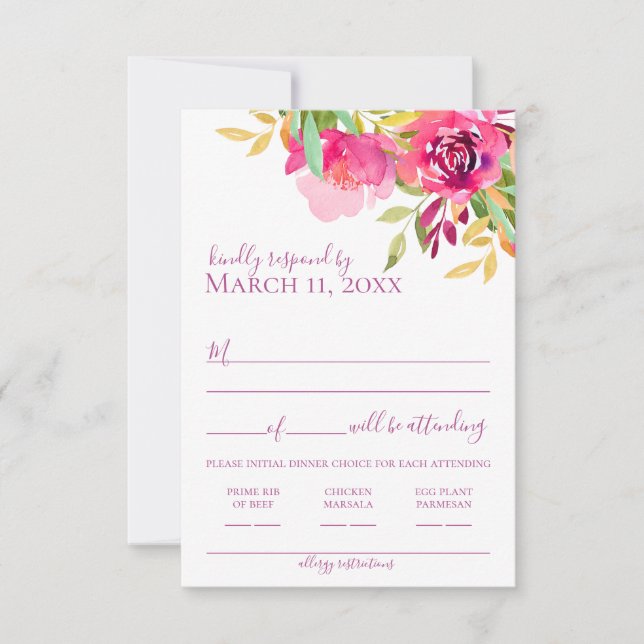 Bright Tropical Watercolor Floral RSVP Card (Front)