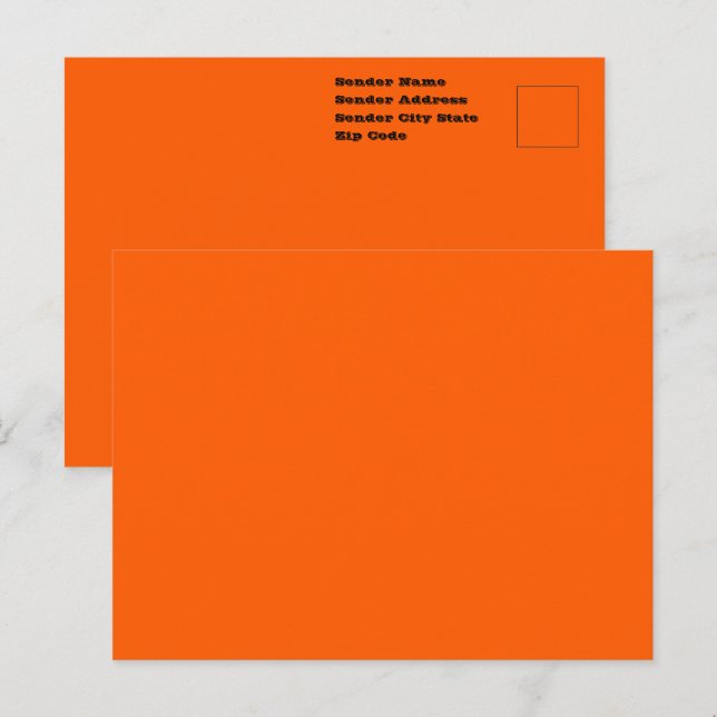 Bright True Orange Solid Colour Postcard (Front/Back)
