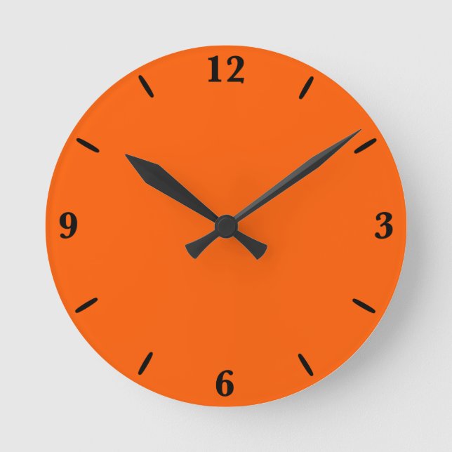 Bright True Orange Solid Colour Round Clock (Front)