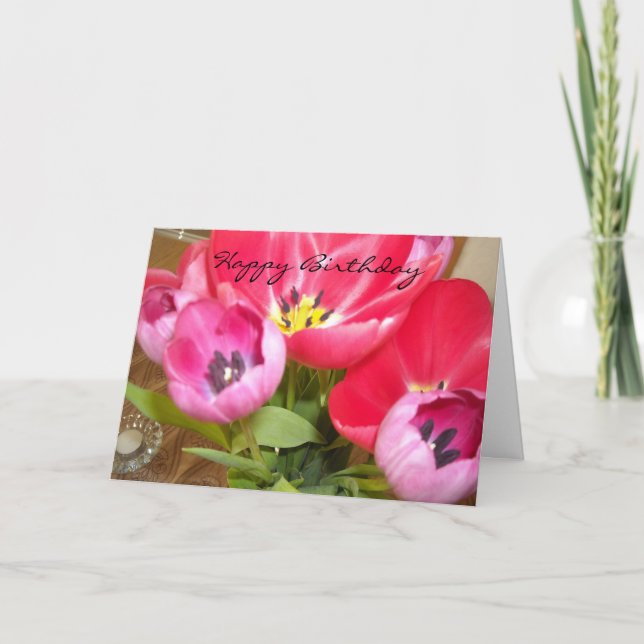 Bright Tulip Birthday Wishes Card (Front)