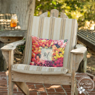 Bright Tulip Photo With Monogram Cushion