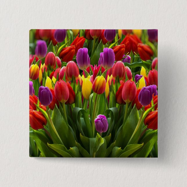 Bright Tulips 15 Cm Square Badge (Front)