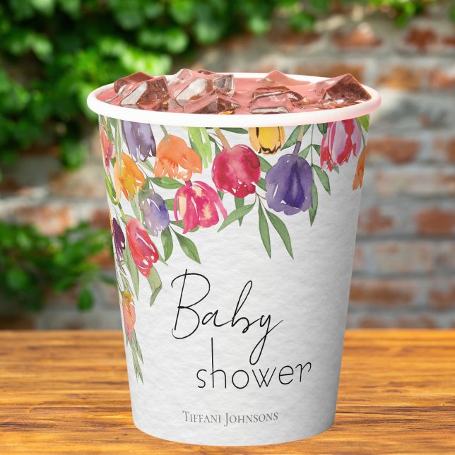 Bright Tulips and Greenery Baby Shower Paper Cups (Creator Uploaded)