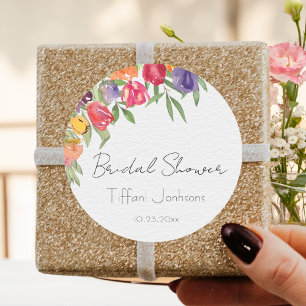 Bright Tulips and Greenery Bridal Shower Classic Round Sticker