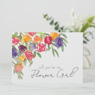 Bright Tulips and Greenery Flower Girl Proposal  Invitation
