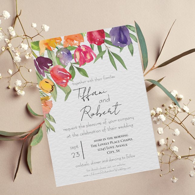 Bright Tulips and Greenery Wedding Invitation (Creator Uploaded)