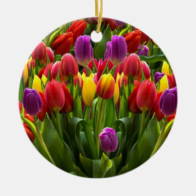 Bright Tulips Ceramic Ornament (Front)