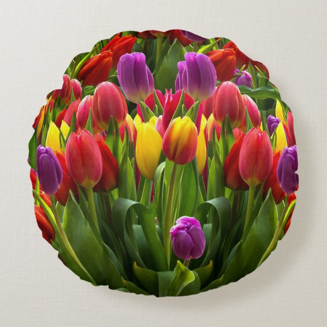 Bright Tulips Round Cushion (Front)