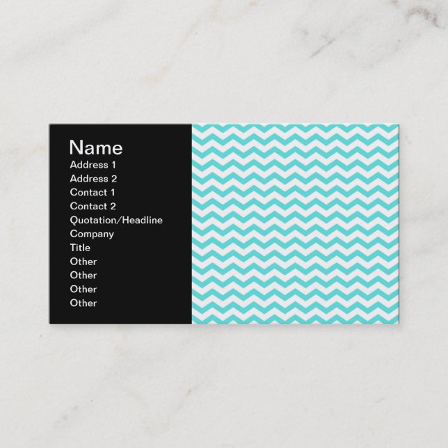 Bright Turquoise and White Chevron Zigzag Pattern Business Card (Front)